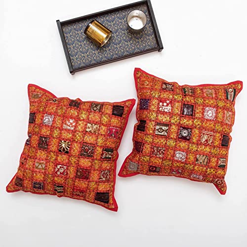 Indacorify Sets Of Assorted Patchwork Cushion Cover, Indian Handmade Beaded Patch Pillow, Boho Pillow, Bohemian Cushion Cover, Sofa Decorative Throw Pillow (10) #TOP7