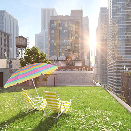 Relaxdays strandparasol gestreept, in de hoogte verstelbaar, SPF 50+, H x Ø 210 x 170 cm, tuin, stokparasol, kleurrijk - Afbeelding 5