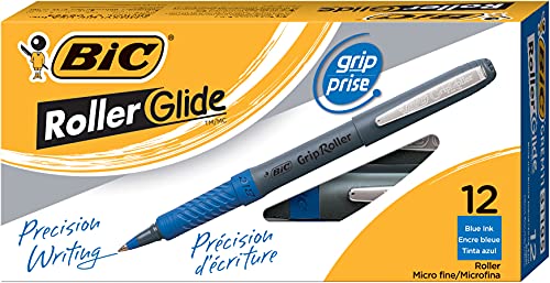 Learning Resources BICGRE11BE BIC Roller Glide Grip Roller Ball Pen, Fine Point (0.7 mm), Blue, 12-Count