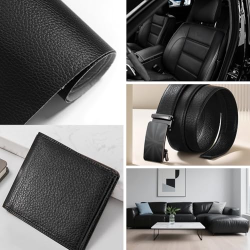 RANJIMA Kunstleder Meterware 200 x 140cm, Wasserdicht Schwarz Leder Stoff Gekörnt Lederimitat Texturiert Lederstoff Meterware, Kunst Leder Risse Reparatur Bezugsstoff für DIY Autositze Sofa Sitzbank