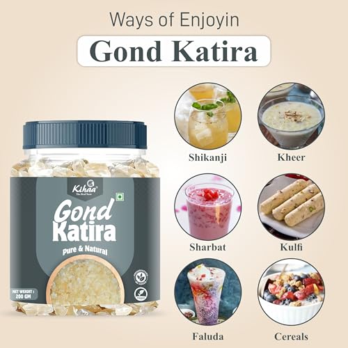 Image of Kihaa Gond Katira (Tragacanth Gum) 200g | 100% Natural Edible Gum | Cooling Summer Superfood | Supports Digestion, Hydration & Energy | Plant-Based & Premium Quality