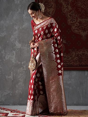 Image of AKHILAM Women's Woven Design Banarasi Silk Saree With Unstitched Blouse Piece (MAHI4001 Parent)