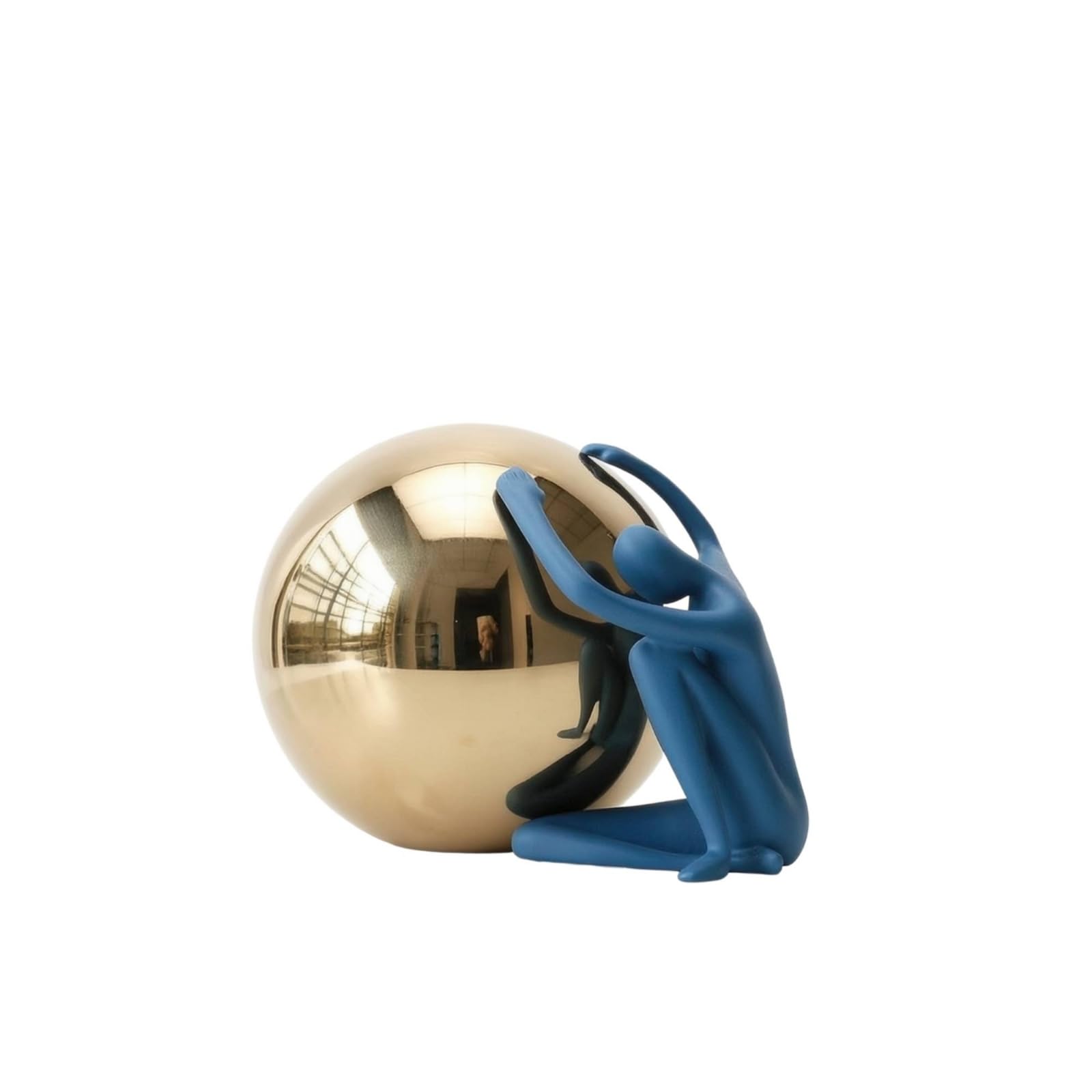 Escultura Decorativa con Figura Humana Junto a Esfera Estatua de Moderna en Acero Inoxidable y Resina Superficie, Azul Marino, 22 18 18cm