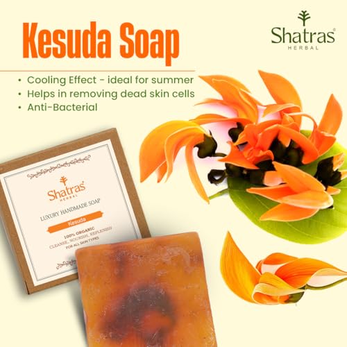 Image of Shatras Ayurvedic Handmade Palash (Kesuda) Pure Divine Bathing Soap, Moisturize and Nourish the Skin, Summer Special, Paraben-Sulphate Free, Bathing Soap for Men Women-(Pack Of-3)