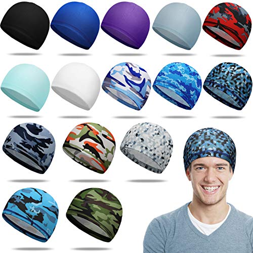 Geyoga 15 Pieces Helmet Liner Skull Caps Sport Cycling Wicking Helmet Liner Running Sweat Wicking Cap Cycling Skull Caps Quick Dry Skull Hats for Men and Women
