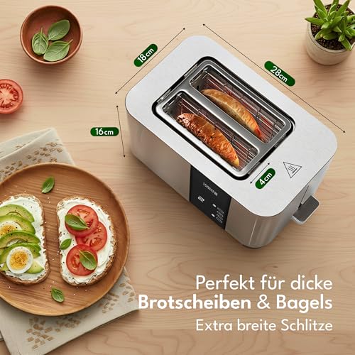LEBENLANG Edelstahl Toaster mit Brötchenaufsatz 2 Scheiben - Touchscreen LED Display & 7 Stufen I...