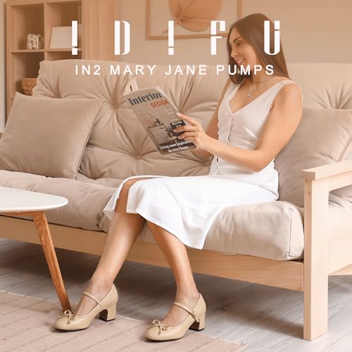 Image of IDIFU IN2 Mary Janes for Women Closed Toe Block Heels Cute Bow Dress Shoes
