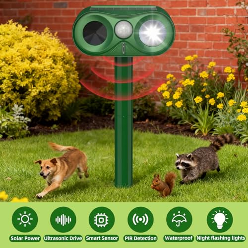 Upgraded Ultrasonic Animal Repeller,Solar Powered Cat Repellent Outdoor,Deer Deterrent with LED Flashing Motion,Sensor and Sound,Waterproof Bird Repeller for Squirrel, Rabbit Garden Courtyard Green - Thumbnail 4