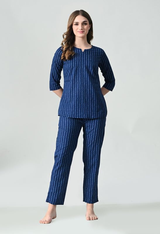 Image of Ichaa Women's Cotton Printed Night Wear Top and Bottom Night Suit Set