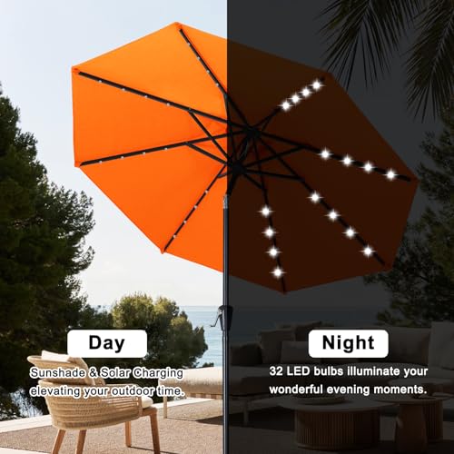 Image of ABCCANOPY Durable Solar Led Patio Umbrellas with 32LED Lights 9FT (Orange)