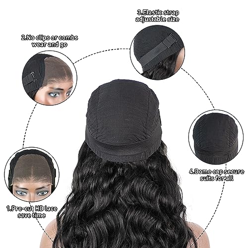 Image of Wear and Go Glueless Wig Human Hair Upgraded Body Wave, 6x4 Glueless Wigs Pre-Plucked Pre-Cut HD Lace Ready to Wear, 180% Density No Glue Lace Front Closure Wigs for Women 26 inch