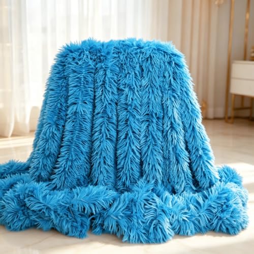 Plush Super Soft Blanket Bedding Sofa Cover Furry Fuzzy Fur Warm Throw Qulit Cozy Couch Blanket for Winter (51x63 Inches, Throw, Sky Blue)