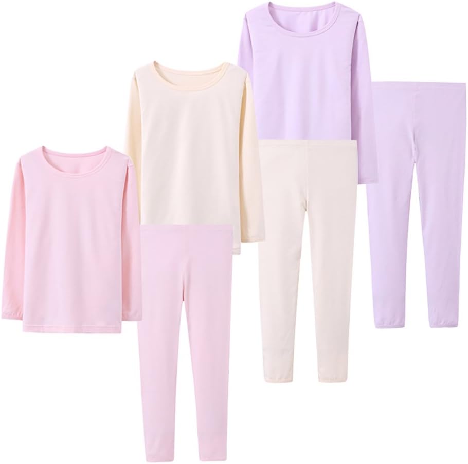 ABALACOCO Kids Thermal Underwear Set Girls Cotton Winter Warm Soft Top & Pants for Cold Weather, Boys Base Layer Loungewear