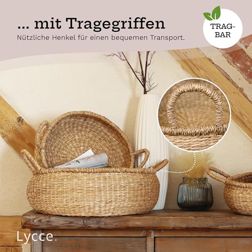 Lycce Aufbewahrungskorb Natur, Korb geflochten aus Seegras | dekorativer Flechtkorb mit Henkel vielseitig einsetzbar in deinem Zuhause als Wäschekorb, Picknickkorb, Präsentkorb leer | Gr. 2 (Ø 34 cm)