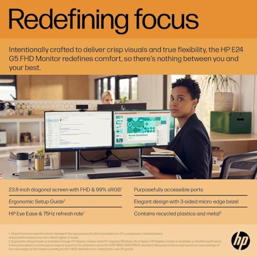 Image of HP Monitor 24 Inch E24 G5, 24 Inch Monitor 1920x1080 Resolution, 16:9 Widescreen, HDMI & VGA Ports, Energy-Efficient Design, with High Speed HDMI Cable, Ideal for Home & Office Use