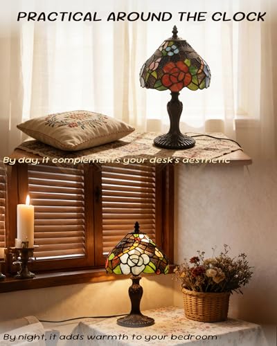 Pterying Tiffany Lamp, 15\'\' Tall Vintage Stained Glass Lamp, Dragonfly Lantern Table Lamp Desk Bedside Reading Light Decor Bedroom Living Room