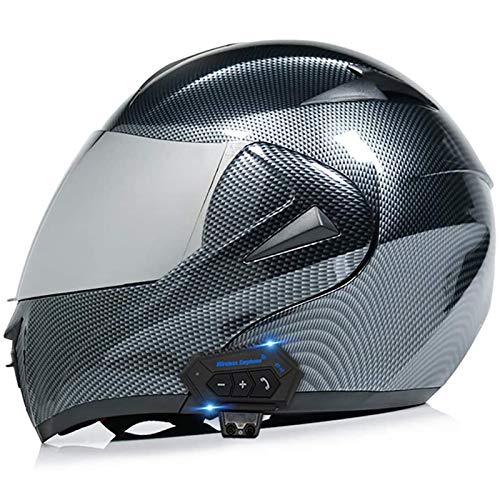 ZLYJ Bluetooth Integrado Casco De Motocicleta De Cara Completa, Cascos Abatibles De Motocross, Sistema De Comunicación De Intercomunicación con Radio FM MP3 Incorporada, Aprobado ECE G,S