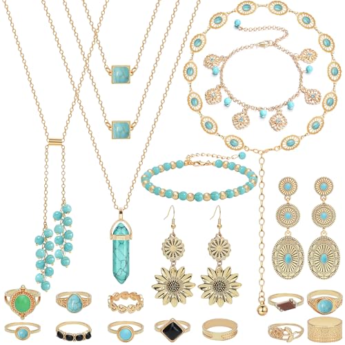 NEWITIN 21 Pieces Gold Bohemian Jewelry Set for Women...