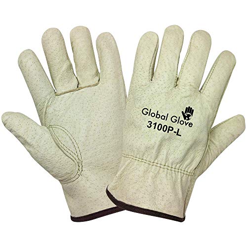 Global Glove 3100P Pig Grain Skin Leather Premium Grade Drivers Glove, Work, Extra Large (Case of 72)