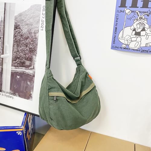 Image of Cotton Tote Handbag Women Canvas Crossbody Beach Bag Hobo Shoulder Tote Bag with 3 External Pocket,Zipper Closure