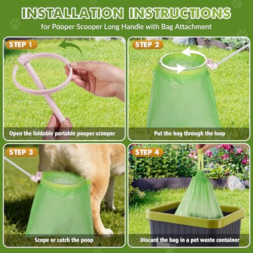Image of Dog Pooper Scooper, 43 inch Extendable Pooper Scooper Long Handle with 120 Bags | Portable Poop Scoop for Small Medium Large Dogs, No Touch, Stainless Steel, Lightweight, Foldable, Suit Yard,Wild, City, Park