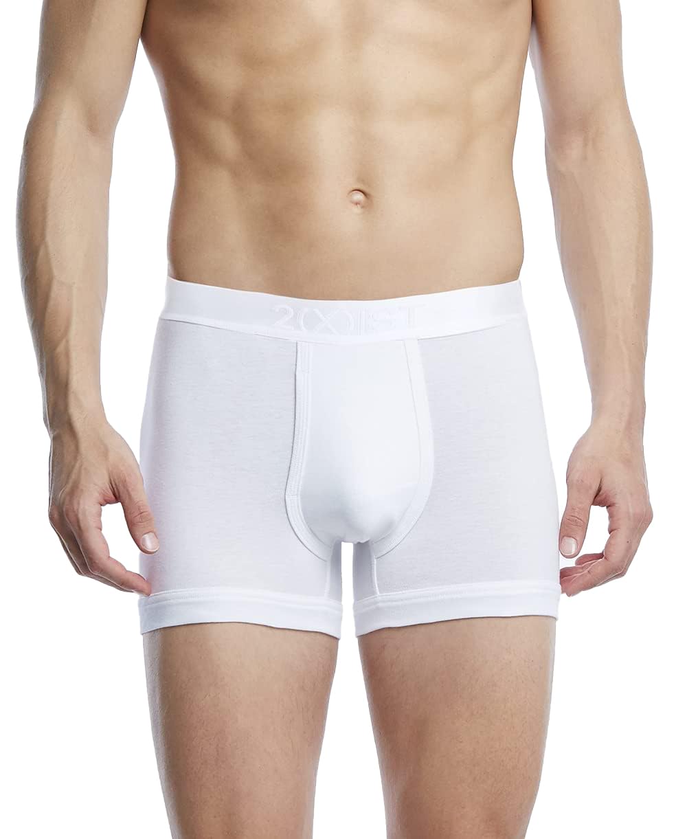 2(X)IST Men's Pima Cotton Boxer Brief, White, S
