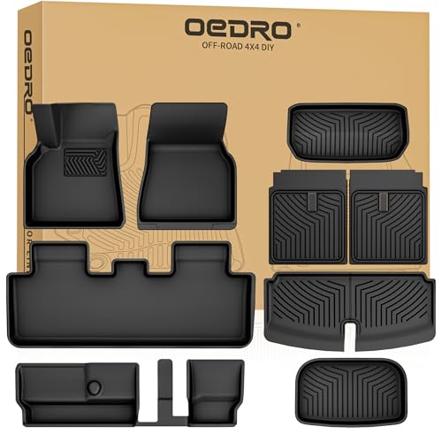 OEDRO Upgraded Floor Mats Fit for Tesla Model Y 7-Seater 2020-2025 All Weather TPE Cargo Liners 9 PCS Car Mats Tailored Fit Model Y 7-seat Accessories 1st and 2nd 3rd Row with Backrest Mats