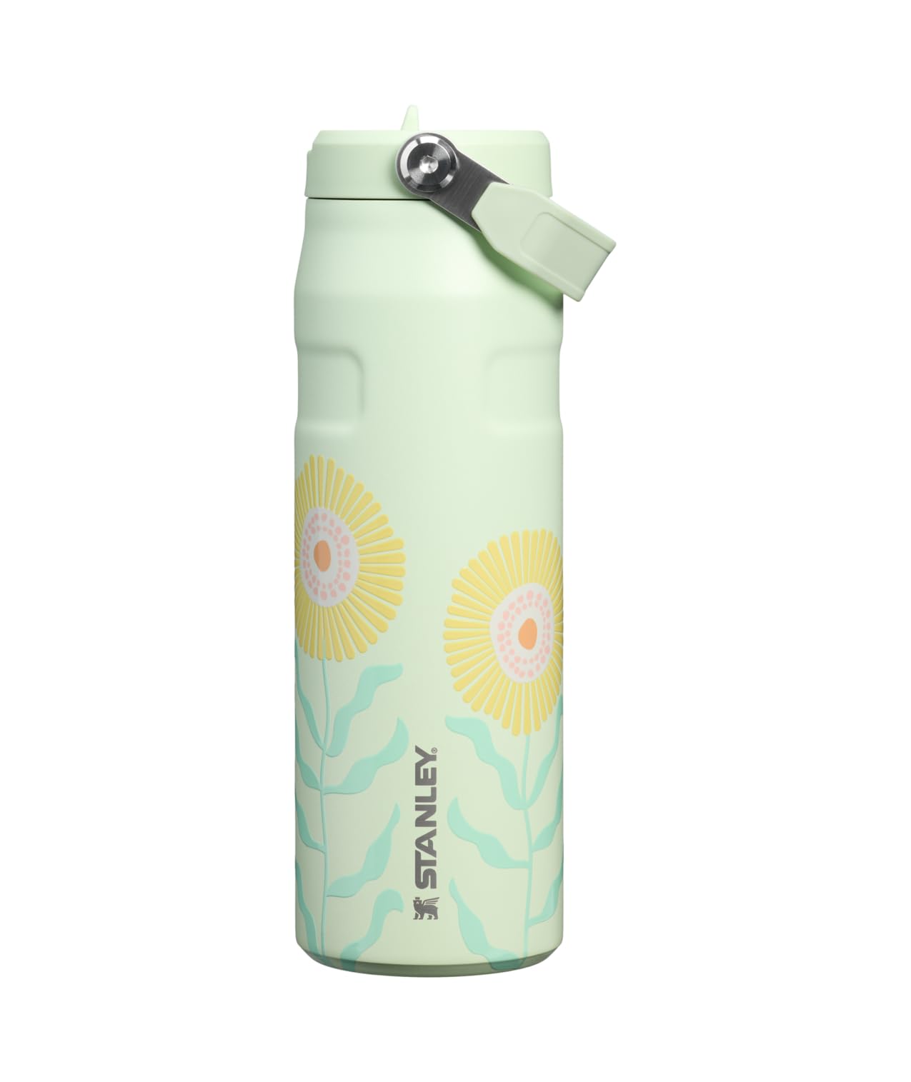 STANLEY IceFlow Flip Straw 2.0 Bottle, 24 oz, Honeydew Garden | Easy Carry Handle | Twist On Lid and Flip Up Straw | Lightweight Water Bottle | Insulated Stainless Steel | BPA-Free