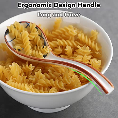 Asian Soup Spoon Set Of 6, Ceramic Chinese Soup Spoons Long Handle Ramen Spoons Soup Spoons For Ramen Pho Dumpling Wonton Noodles (6 Pattern - Brown Side) #TOP7