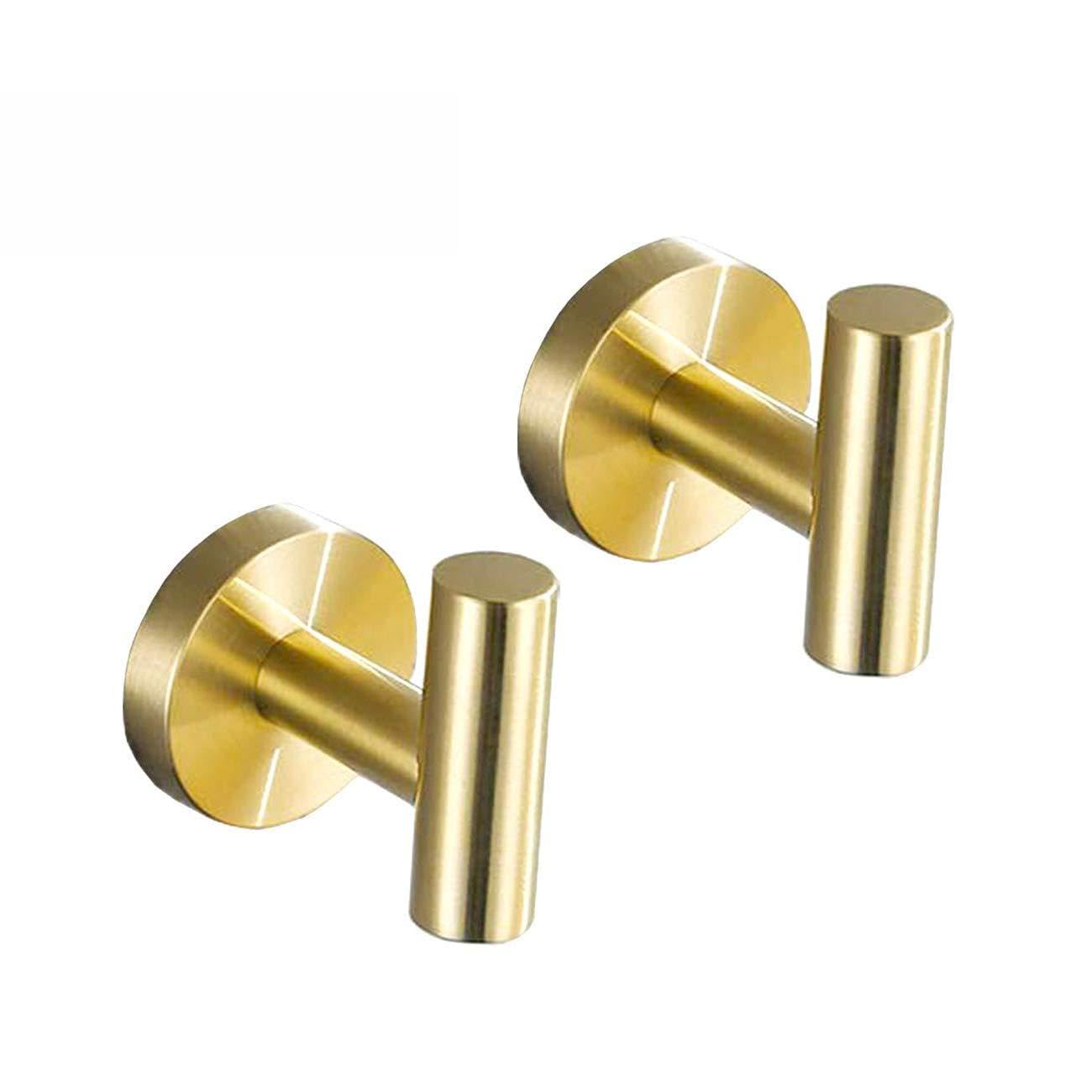 UMIRIO Gold Wall Hooks for Hanging Bathroom Towel Hook Heavy Duty Modern Metal Coat/Robe Hook for Shower Holder Key Hook Kitchen Garage Bedroom,Stainless Steel,Wall Mounted,2 P