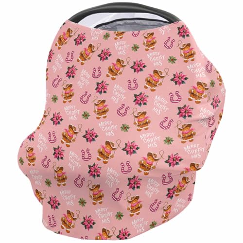Nursing Cover for Breastfeeding Scarf, Western Christmas Gingerbread Man Horseshoe Poinsettia Pink Baby Car Covers Super Soft Multi Use for Canopy Shopping Cart Cover Blanket Stroller Cover