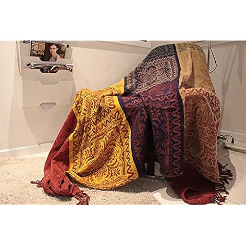 Bohemian breeze double-sided jacquard flow Sui blanket sofa chair bed cover decoration colorful tribe pattern-Di_150x190cm Cover