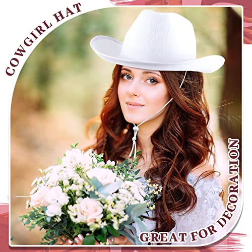 6 Pack Bulk Cowboy Hats Western Cowboy Hat Plain Cowboy Hat With Adjustable Drawstring For Wedding Stage Performance (Simple White) #TOP4
