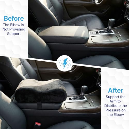 Image of KINGSWAY Car Accessories Centre Console Armrest Cushion Pillow Pad, Long Drive Travel Comfort Memory Foam Car Cushion in Black, Super Soft and Super Comfort Plain Design, Pack of 1