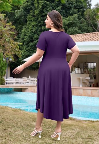 Image of Keluummi Plus Size Maxi Dress for Women V-Neck Short Sleeve with Pockets