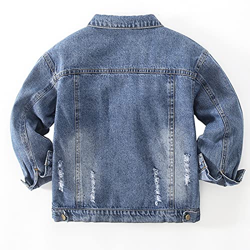 Image of Girls Boys Jean Jacket for (4-14 Years Kids) Trendy Cozy Soft Ripped Denim Coat Casual Outerwear School Travel Teen Gift