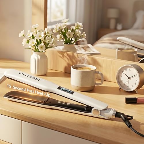 Image of Flat Iron Hair Straightener - 1.4 inch Wide Plate, 15s Fast Heating with 37 Temp Settings 122-450F, Dual Voltage Ionic Ceramic Flat Iron for All Hair Types with Auto Shut-Off