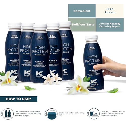 Kinetica Sports Ready-to-Drink High Protein Milkshake - Vanilla Flavour | 25g Protein/Bottle, 12 X 330ml Pack | High Protein, Low Fat & No Added Sugar | Post Workout Pre-mixed Drink for Men & Women - Image 5