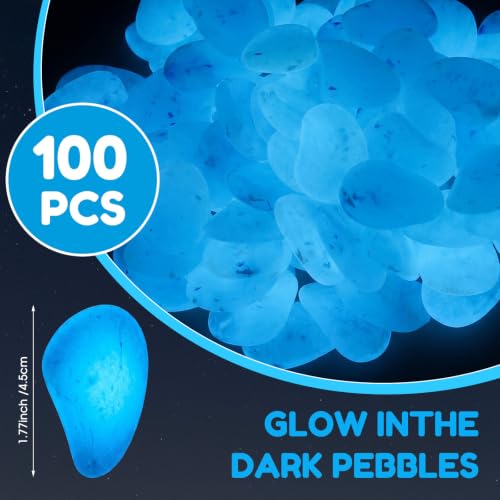 Image of Landical Large Glow in The Dark Rocks Garden Stones Night Guide Pebbles Outdoor Fish Tank Rocks Aquarium Gravel Luminous Stones for Walkway Yard Succulent Plant Decor(100 Pcs,Blue,1.8 Inch)