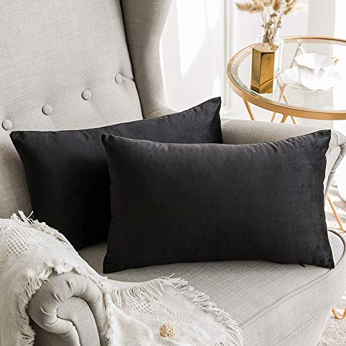 Image of Khooti Velvet Cushion Cover Pack of 1-18 inch x 28 inch / 46 x 71 cm - Black - Soft Pillow Covers Cushion Case for Sofa Bedroom Livingroom Chair Car, Cushion Cover
