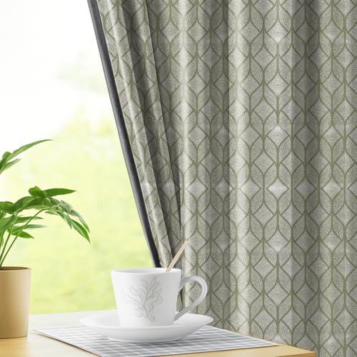 Image of LINENWALAS 100% Blackout Curtains for 9 Feet Long Door | Set of 2 | Modern Geometric Prints| Thermal Insulated, Room Darkening Drapes with Grommet Hanging Style for Living Room & Bedroom (Ogee Khakhi)