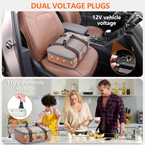 Image of Food Warmer Electric Casserole Carrier - Large Heated Lunch Bag for Car Truck,12V /24V /110V,Thermos for hot Food for Potluck Cookouts Parties Picnic,Lasagna Lugger,Fits 9 inchx13 inch Baking Pan (Silver Gray)