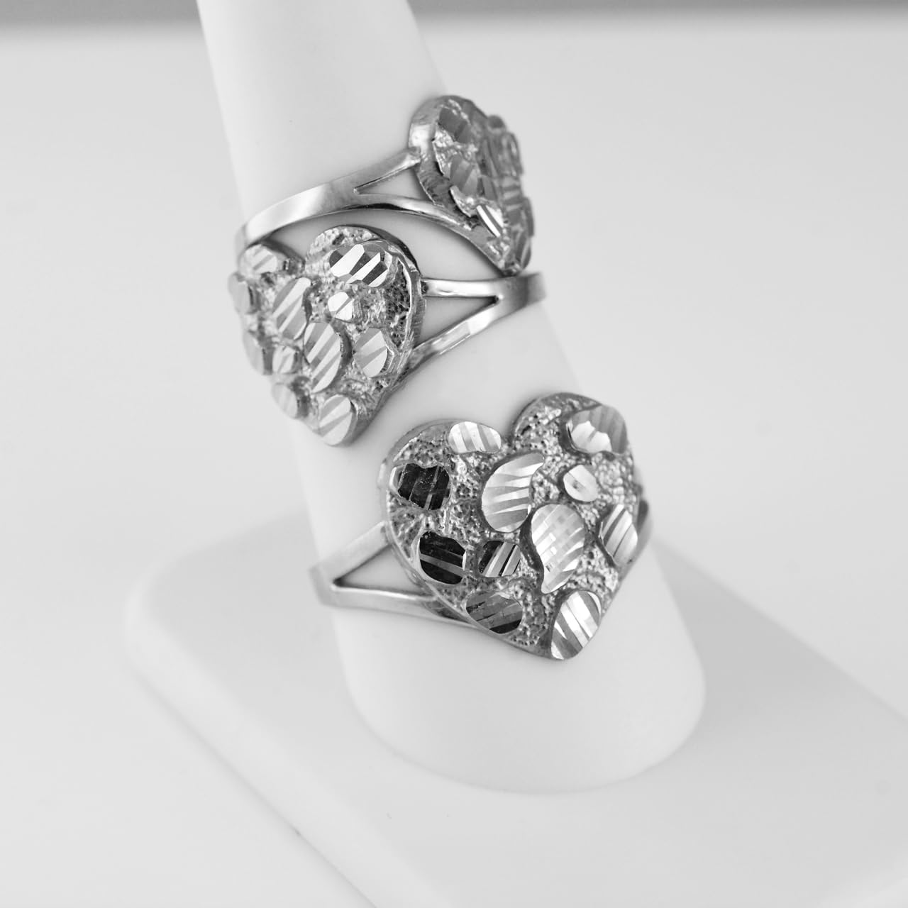 LA BLINGZ Sterling Silver Nugget Sparkle-cut Heart Ring (Small, Medium, Large)