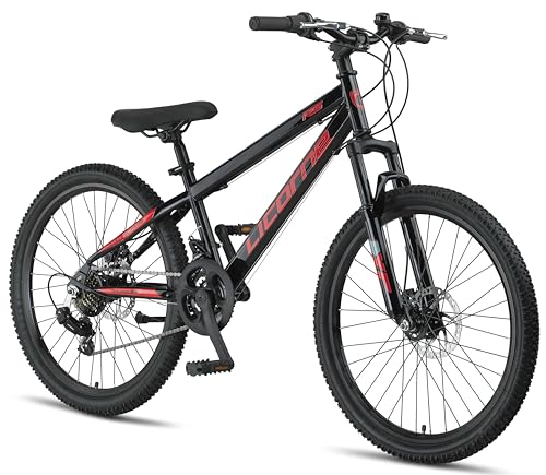 Licorne Bike Thunder Premium VTT de 20, 24, 26, 27,5 et 29 ", pour filles, garçons, hommes et femmes, freins à disque (noir/rouge, 61 cm)