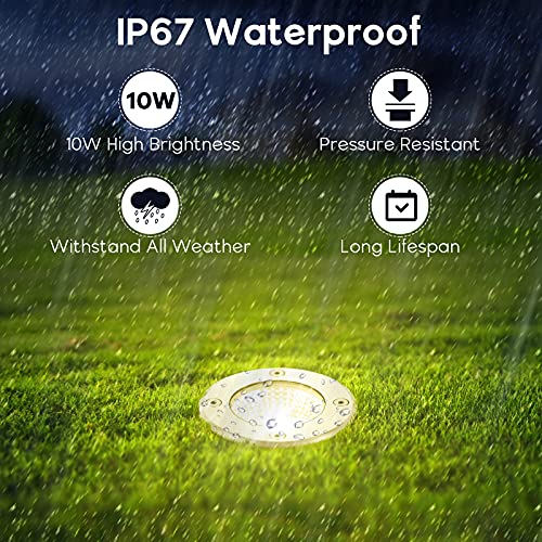 Image of Low Voltage Landscape Lights 10W RGBW Warm White LED Well Landscape Lighting Remote Control IP67 Waterproof Outdoor 12V-24V Pathway Deck Ground Lights(10Pack with Connectors)
