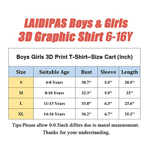 Laidipas Boys Shirts Colorful Kids T-Shirts For Girls Unisex 3D Graphic Tees Tops For Youth 8-10 Years #TOP4