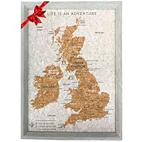 Splosh Travel Map – UK Pin Board in Grey Cork with Wooden Frame for Wall Personalise and Mark Past & Future Adventures Countries Cities with 100 Pins in 2 Colours Gift Detailed Map of the UK & Ireland