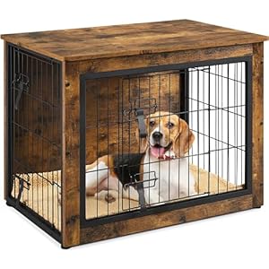 Yaheetech Dog Crate Furniture End Table with Cushion & Double Doors for Shiba Inus, Bichon Frises, Shih Tzus, Medium Dog Cage 80.5×55.5×64 cm, Rustic Brown