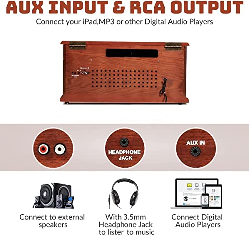 ORCC 10-in-1 Record Player, Nostalgic Turntable for Vinyl Record with Bluetooth, 2 Built-in Speakers, CD, Cassette, AM/FM Radio, USB, SD Slot, Remote Control