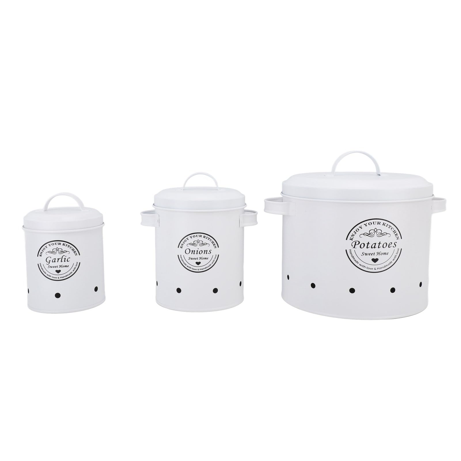 Kartoffelaufbewahrungsbehälter, 3er Set Zwiebelaufbewahrungsdose aus Kohlenstoffstahl, Küchenvorratsdosen mit Deckel für Arbeitsplatte (White)